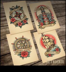 Jūrnieka prieks: jūras šarms klasiskajos tradicionālajos tetovējumos