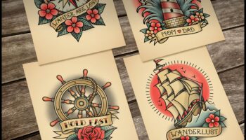 Jūrnieka prieks: jūras šarms klasiskajos tradicionālajos tetovējumos